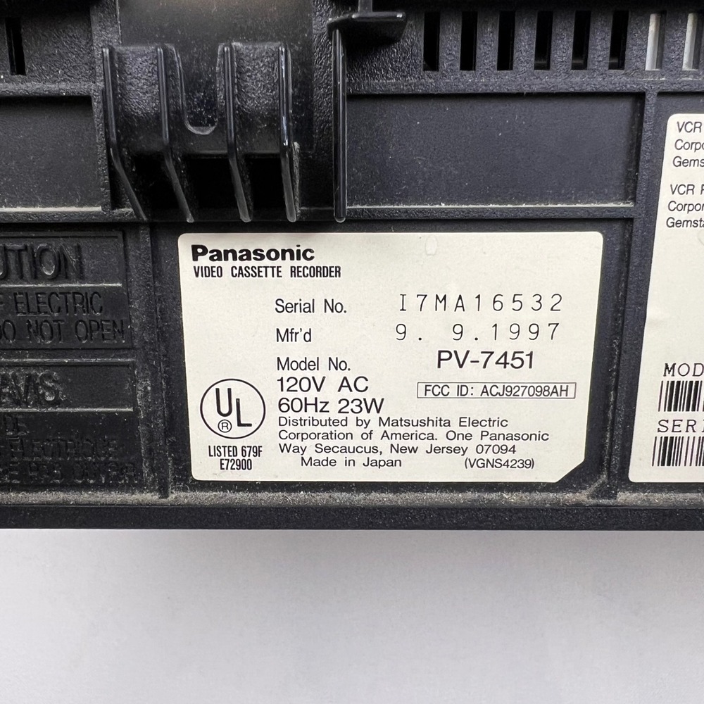 Panasonic VCR PV-7451 Omnivision 4-Head Hi-Fi Stereo Black Parts Repair Only - Picture 4 of 5